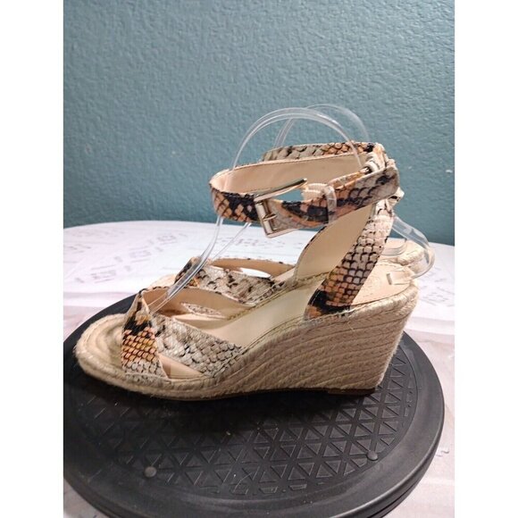 Vince Camuto Meehan Size 8.5 Snake Embossed Espadrilled Wedge Ankle Strap Square - Picture 5 of 9